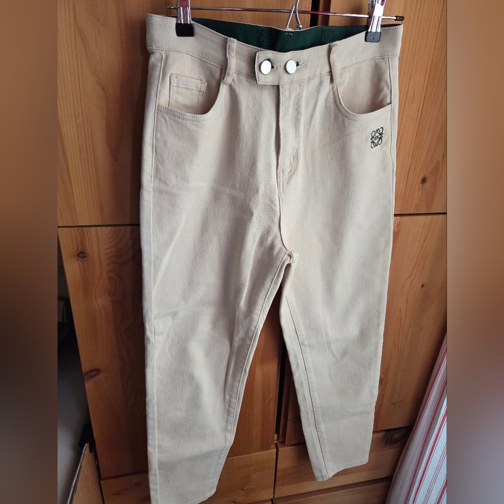 Loewe Women's Cream Canvas HR Jeans With Anagram Logo Size 40 Or 8